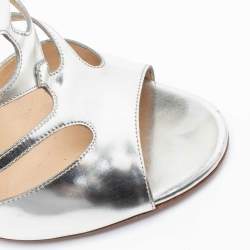 Pre Owned Jimmy Choo Silver Leather Open-Toe Cut-Out Strappy Sandals Size 38