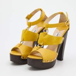 Pre Owned Jimmy Choo Yellow Suede And Leather United Platform Ankle Strap Sandals Size 40
