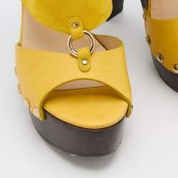 Pre Owned Jimmy Choo Yellow Suede And Leather United Platform Ankle Strap Sandals Size 40