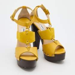 Pre Owned Jimmy Choo Yellow Suede And Leather United Platform Ankle Strap Sandals Size 40