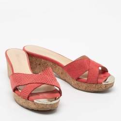 Pre Owned صندل سلايد جيمي تشو بريما جلد وردي كعب روكي فليني مقاس 39