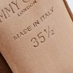 Pre Owned Jimmy Choo Brown/Cream Raffia And Suede Ankle Strap Sandals Size 35.5