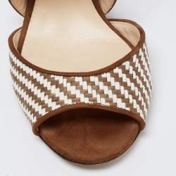 Pre Owned Jimmy Choo Brown/Cream Raffia And Suede Ankle Strap Sandals Size 35.5