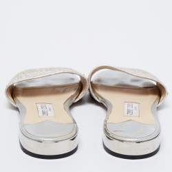 Pre Owned Jimmy Choo Metallic Silver/Gold Woven Fabric Flat Slide Sandals Size 38.5