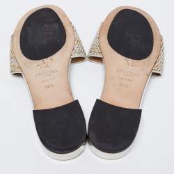 Pre Owned Jimmy Choo Metallic Silver/Gold Woven Fabric Flat Slide Sandals Size 38.5
