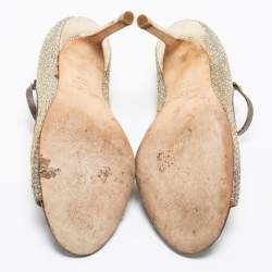 Jimmy Choo Silver/Gold Glitter And Leather Mary Jane Pumps Size 37.5
