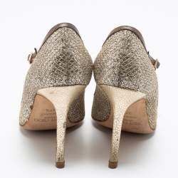 Jimmy Choo Silver/Gold Glitter And Leather Mary Jane Pumps Size 37.5