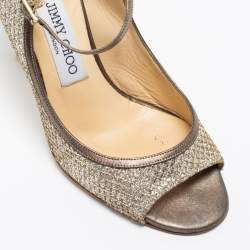 Jimmy Choo Silver/Gold Glitter And Leather Mary Jane Pumps Size 37.5