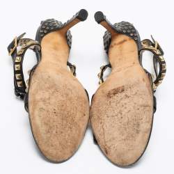 Pre Owned Jimmy Choo Black Leather Studded Ankle Strap Sandals Size 37.5