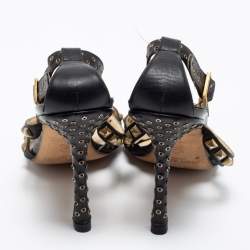 Pre Owned Jimmy Choo Black Leather Studded Ankle Strap Sandals Size 37.5