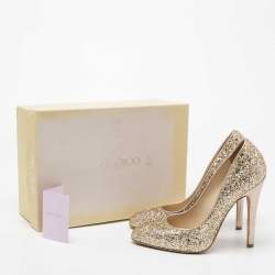 Pre Owned Jimmy Choo Gold Coarse Glitter Victoria Pumps Size 37