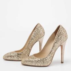 Pre Owned Jimmy Choo Gold Coarse Glitter Victoria Pumps Size 37