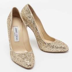 Pre Owned Jimmy Choo Gold Coarse Glitter Victoria Pumps Size 37