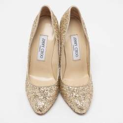 Pre Owned Jimmy Choo Gold Coarse Glitter Victoria Pumps Size 37