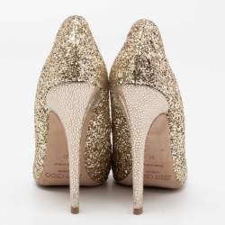 Pre Owned Jimmy Choo Gold Coarse Glitter Victoria Pumps Size 37
