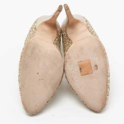 Pre Owned Jimmy Choo Gold Coarse Glitter Victoria Pumps Size 37