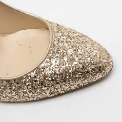 Pre Owned Jimmy Choo Gold Coarse Glitter Victoria Pumps Size 37