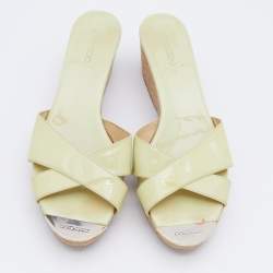 Pre Owned صند ل سلايدز جيمي تشو بريما  جلد لامع أخضر نعل روكي فيلين مقاس 40