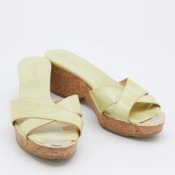 Pre Owned صندل سلايدز جيمي تشو بريما  جلد لامع أخضر نعل روكي فيلين مقاس 40