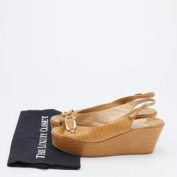 Jimmy Choo Beige Lizard Embossed Leather Slingback Wedge Sandals Size 39.5
