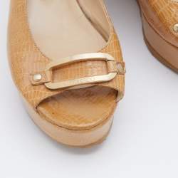 Jimmy Choo Beige Lizard Embossed Leather Slingback Wedge Sandals Size 39.5