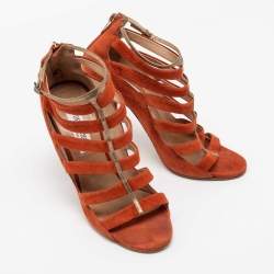 Jimmy Choo Orange Suede Fathom Strappy Cage Sandals Size 40