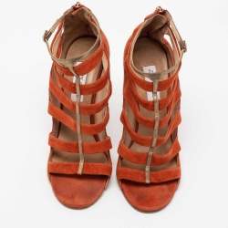 Jimmy Choo Orange Suede Fathom Strappy Cage Sandals Size 40