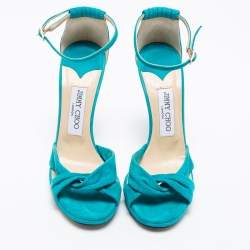 Pre Owned صندل جيمي تشو سويدي أزرق تركواز سير كاحل مقاس 38