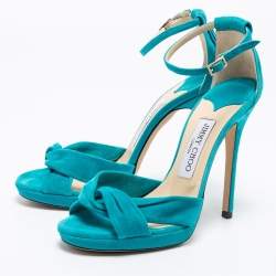 Pre Owned صندل جيمي تشو سويدي أزرق تركواز سير كاحل مقاس 38