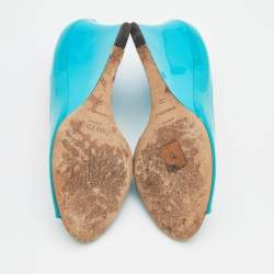 Pre Owned Jimmy Choo Turquoise Patent Leather Bello Peep Toe Wedge Pumps Size 39