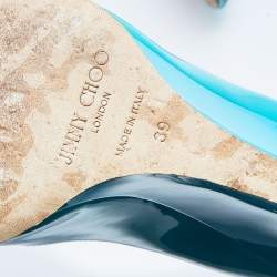 Pre Owned Jimmy Choo Turquoise Patent Leather Bello Peep Toe Wedge Pumps Size 39