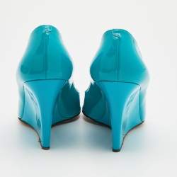 Pre Owned Jimmy Choo Turquoise Patent Leather Bello Peep Toe Wedge Pumps Size 39