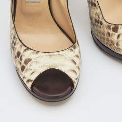 مملوكة مسبقًا Jimmy Choo Beige/Brown Python and Leather Open Toe Slingback Sandals Size 39