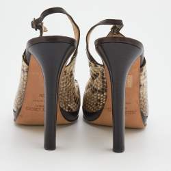 مملوكة مسبقًا Jimmy Choo Beige/Brown Python and Leather Open Toe Slingback Sandals Size 39