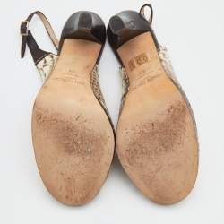 مملوكة مسبقًا Jimmy Choo Beige/Brown Python and Leather Open Toe Slingback Sandals Size 39