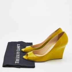 Pre Owned Jimmy Choo Citrine Patent Leather Bello Peep Toe Wedge Pumps Size 39