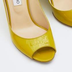 Pre Owned Jimmy Choo Citrine Patent Leather Bello Peep Toe Wedge Pumps Size 39