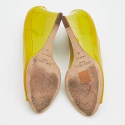 Pre Owned Jimmy Choo Citrine Patent Leather Bello Peep Toe Wedge Pumps Size 39