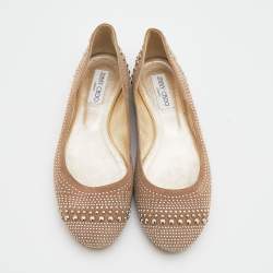 Pre Owned Jimmy Choo Beige Suede Sudded Ballet Flat Size 39