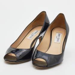 Pre Owned Jimmy Choo Black Patent Leather Isabel Peep Toe Pumps Size 37