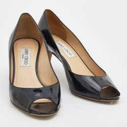 Pre Owned Jimmy Choo Black Patent Leather Isabel Peep Toe Pumps Size 37