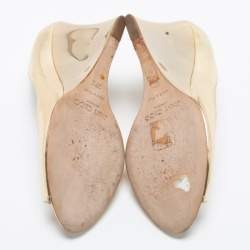 Pre Owned Jimmy Choo Gold Leather Baxen Peep-Toe Wedge Pumps Size 37.5