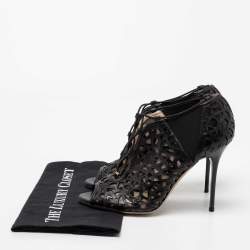 Pre Owned Jimmy Choo Black Laser-Cut Patent and Leather Tactic Ankle Booties Size 40