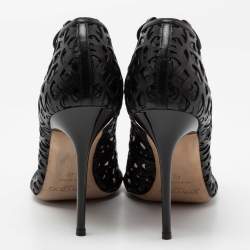 Pre Owned Jimmy Choo Black Laser-Cut Patent and Leather Tactic Ankle Booties Size 40