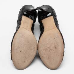 Pre Owned Jimmy Choo Black Laser-Cut Patent and Leather Tactic Ankle Booties Size 40