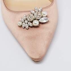 مملوكة مسبقًا حذاء كعب عالي جيمي تشو ساتان وردي فاتح مزين إبزيم مزخرف كريستال مقاس 39