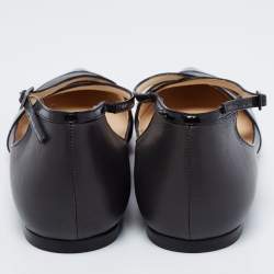 Pre Owned Jimmy Choo Black Patent and Leather Gamble Crisscross Ballet Flats Size 38.5