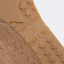 Pre Owned صندل جيمي تشو بيلا جلد نقش ثعبان بيج نعل روكي فيلين شريط كاحل مقاس 36