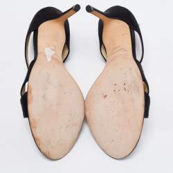 مملوكة مسبقًا Jimmy Choo Black Satin Crystal Embellished Open Toe Sandals Size 39.5