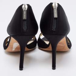 مملوكة مسبقًا Jimmy Choo Black Satin Crystal Embellished Open Toe Sandals Size 39.5
